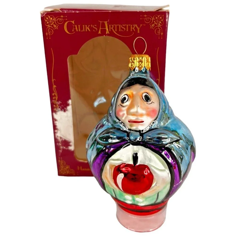 VTG‎ Caliks Artistry Christmas Ornament Blown Glass Hand Painted Peasant Woman